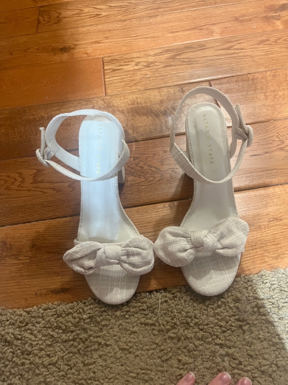 Altar'd State Light Beige Knot Front Ankle-Strap Sandals